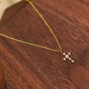 NEW! 18K Gold Plated CZ Cubic Zirconia Small-Tiny Cross Necklace